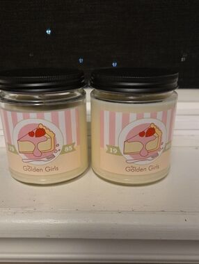 The Golden Girls Strawberry Pie Scented Candle Duo - Pink & Cream Lot of 2